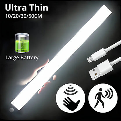 לד מנורת לילה אלחוטית LED עם חיישן תנועה – נטענת USB ומגנטית לארון, חדר, מטבח ומעבר