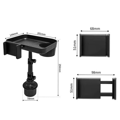 מעמד שולחן לטלפון נייד עם מתקן כוסות לרכב - מתקן שולחן סובב 360 מעלות, מחזיק טלפון שתייה ואוכל