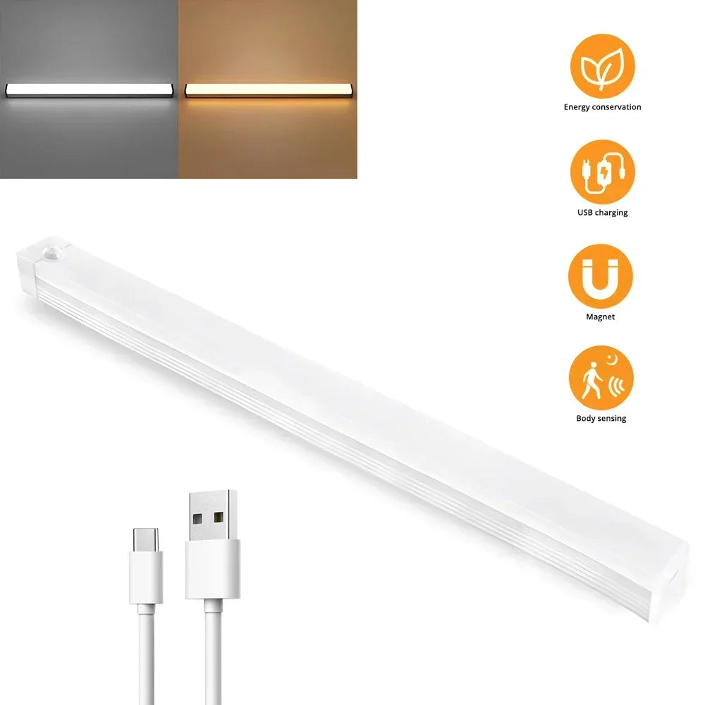 לד מנורת לילה אלחוטית LED עם חיישן תנועה – נטענת USB ומגנטית לארון, חדר, מטבח ומעבר