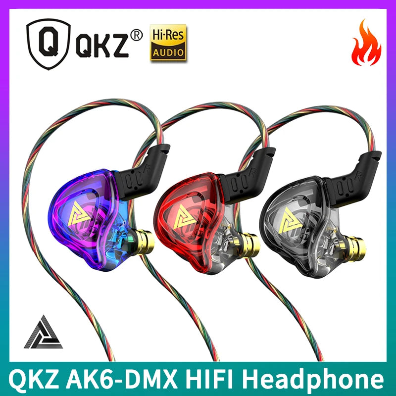 אוזניות חוט גיימינג QKZ AK6-DMX צבעוניות עם ביטול רעשים, סאונד HiFi, באס חזק ומיקרופון - ומוסיקה עם חיבור 3.5 מ"מ