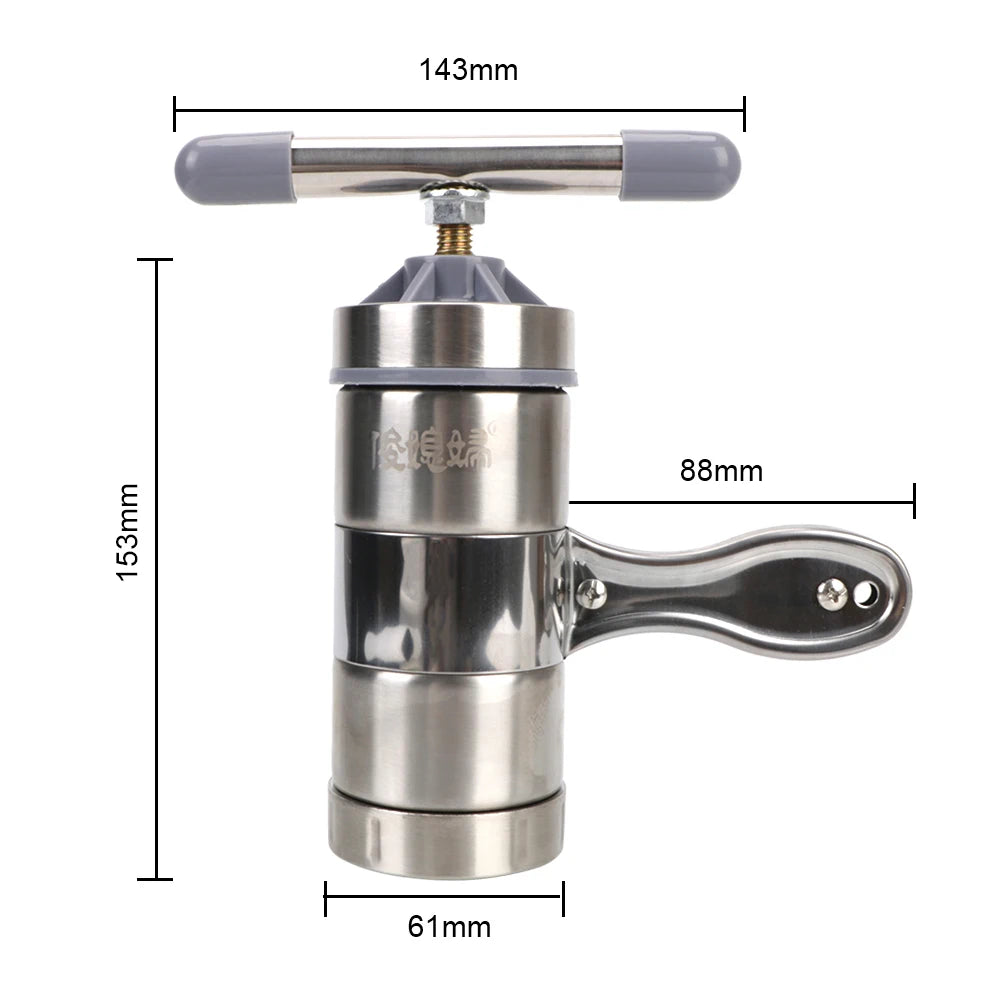 מכונת פסטה מקצועית ידנית מנירוסטה - מכשיר להכנת ספגטי, מיץ פירות ואטריות עם 5 תבניות לחיצה